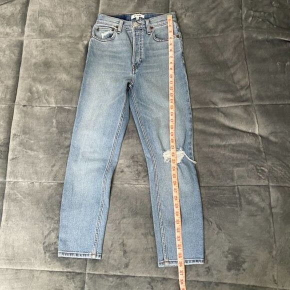 Women ReDone 90s Worn Blue Destroy High Rise Ankle Crop Slim Fit Size 6 - Picture 7 of 16